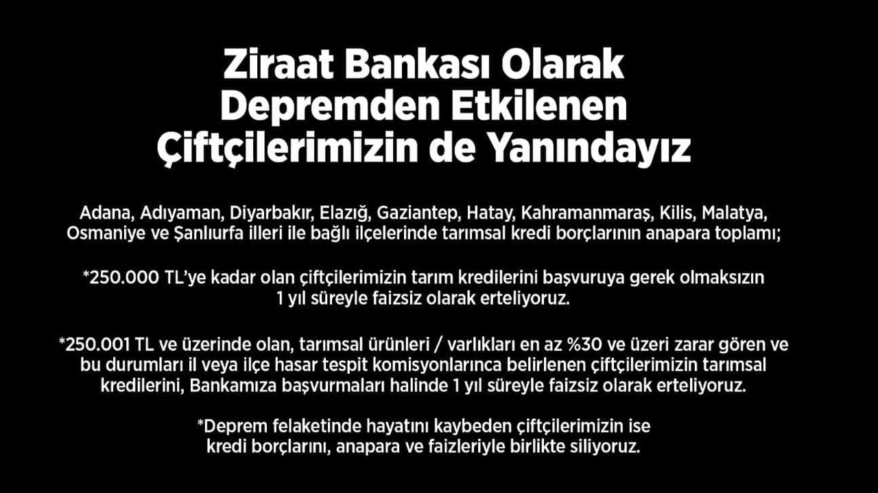 Ziraat, Vakıfbank, Halkbank Afetzedelere Faizsiz Deprem Kredisi Paketleri Duyuruldu! 1 Yıl Geri Ödemesiz Kredi Verilecek